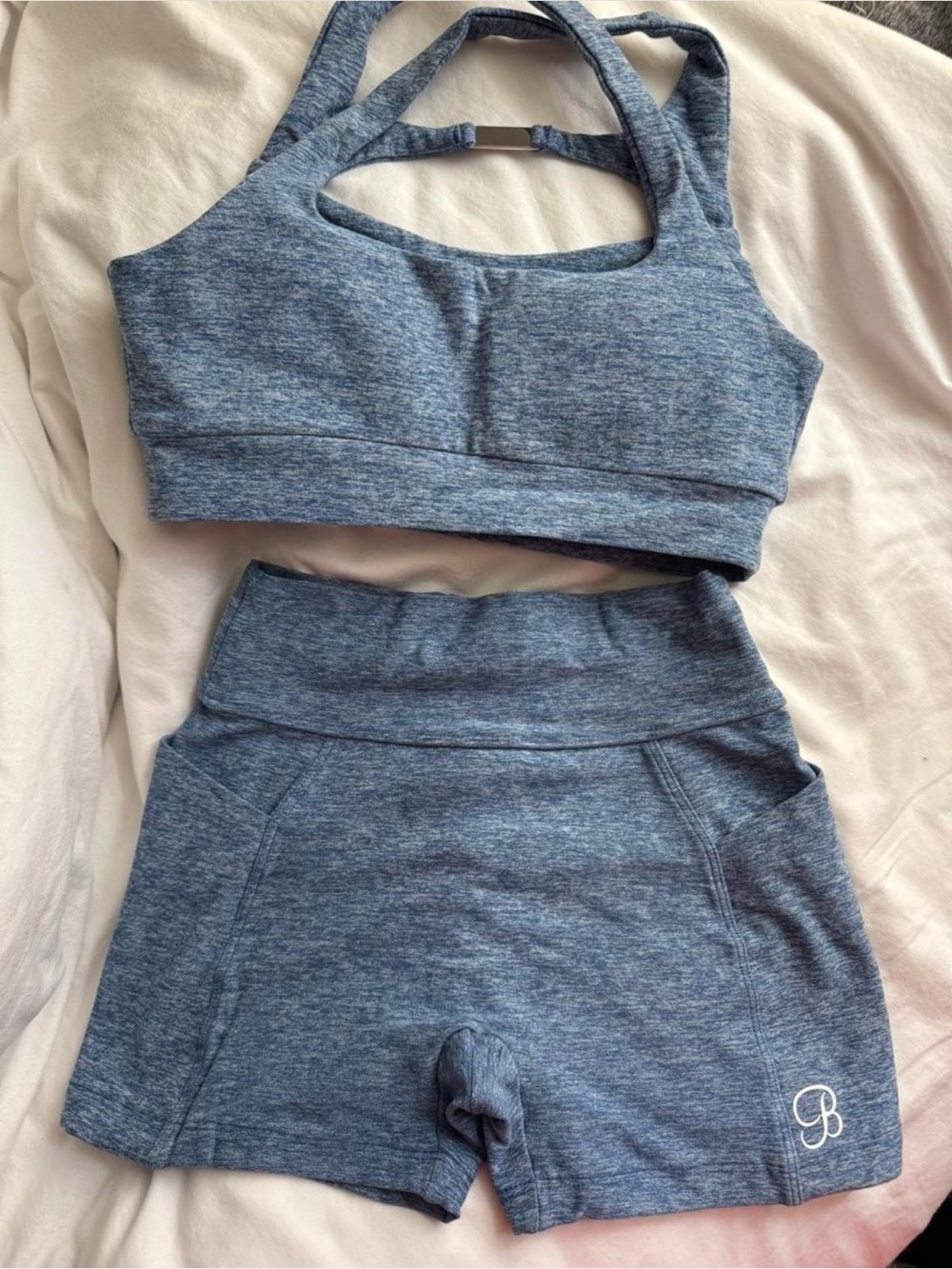 Bombshell Heather Blue Dual Mode Bra & High-Waist Scrunch Butt Shorts Set - Picture 2 of 3